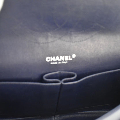 CHANEL Classic Jumbo Double Flap Quilted Caviar Leather Shoulder Bag Navy Blue