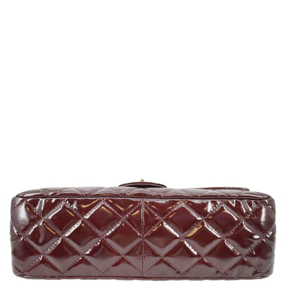 CHANEL 2.55 Reissue Double Flap Patent Leather Shoulder Bag Maroon