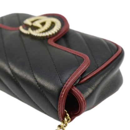 GUCCI GG Marmont Tourchon Mini Matelasse Leather Shoulder Crossbody Bag Black 574969