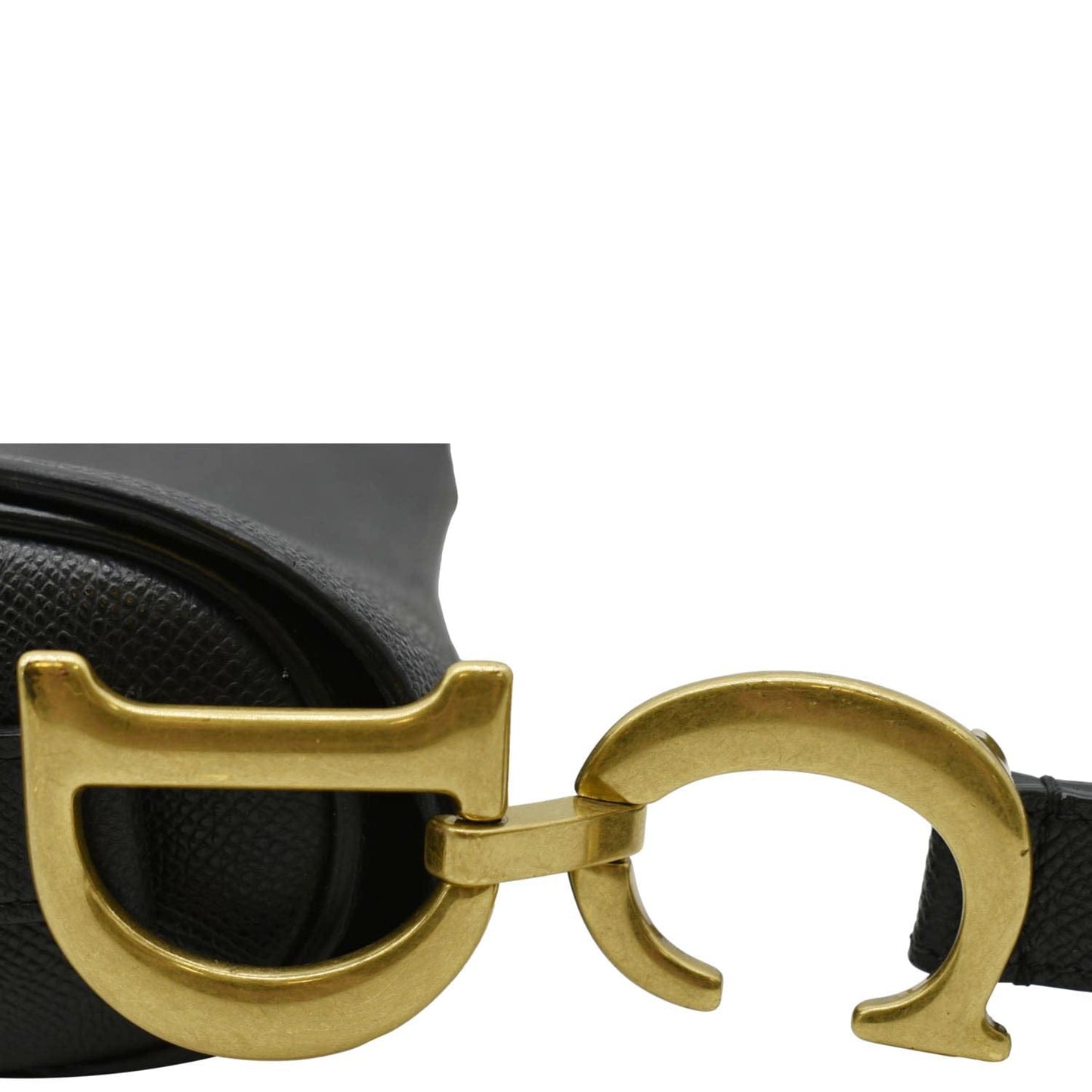 CHRISTIAN DIOR Saddle Grained Leather Satchel Shoulder Bag Black