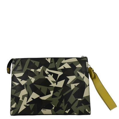 FENDI Leather Clutch Zip Pouch Black