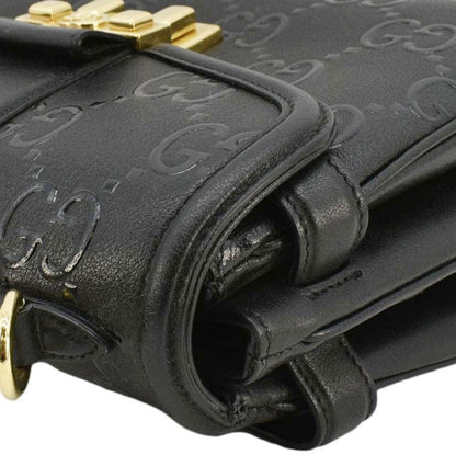 GUCCI Small GG Leather Top Handle Shoulder Bag Black 675791