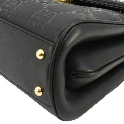GUCCI Small GG Leather Top Handle Shoulder Bag Black 675791