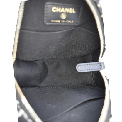 CHANEL Round Quilted Tweed Clutch Crossbody Bag Black