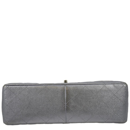 CHANEL Jumbo Flap Quilted Leather Shoulder Bag Silver