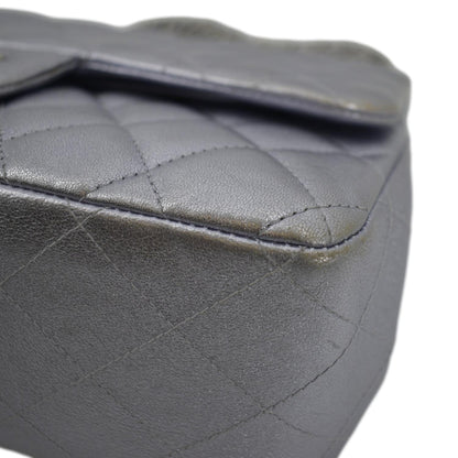 CHANEL Jumbo Flap Quilted Leather Shoulder Bag Silver