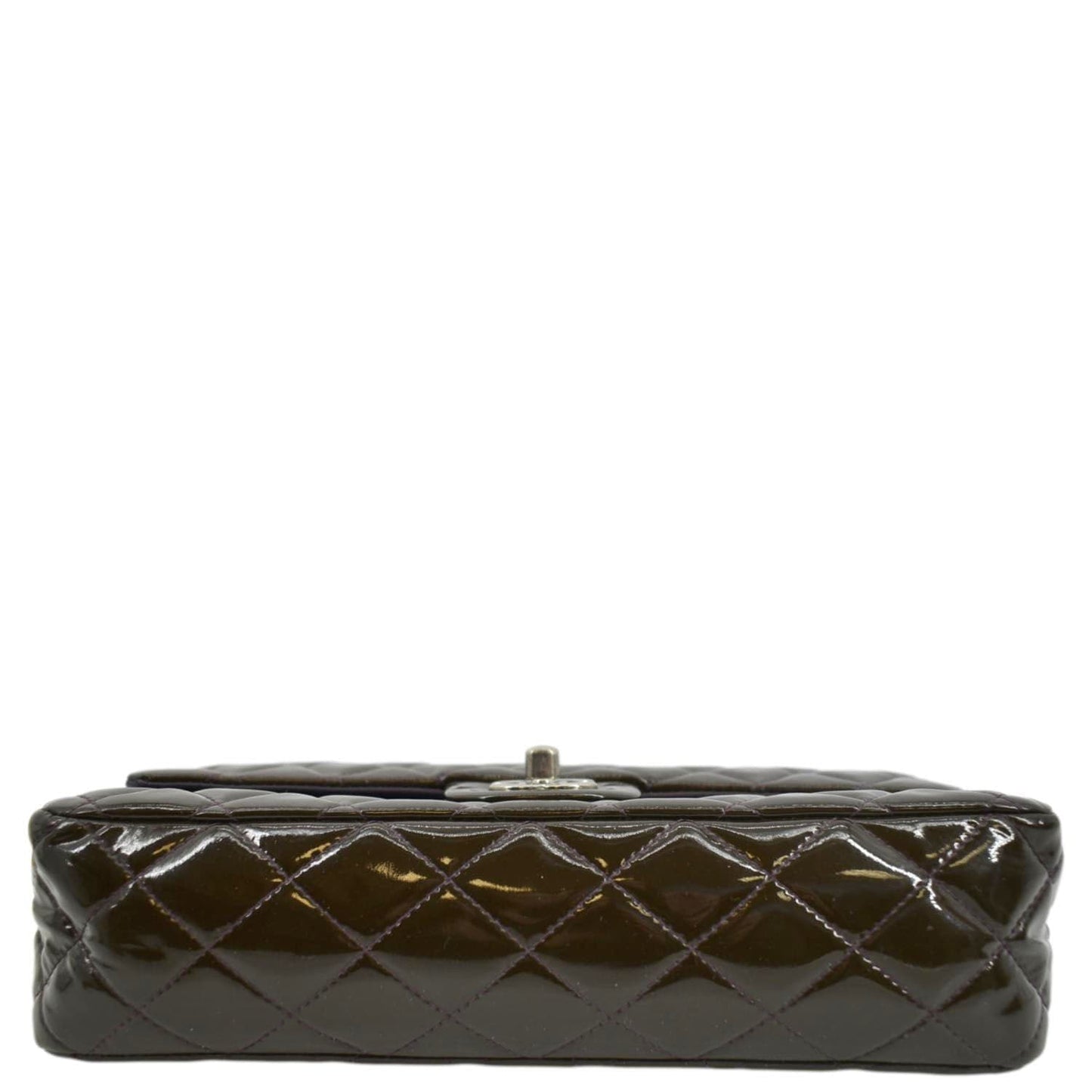 CHANEL Classic Medium Double Flap Patent Leather Shoulder Bag Dark Brown