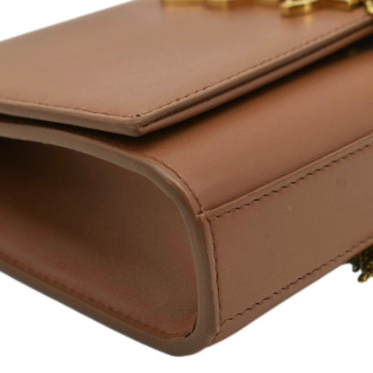 YVES SAINT LAURENT Kate Leather Chain Clutch Crossbody Bag Tan