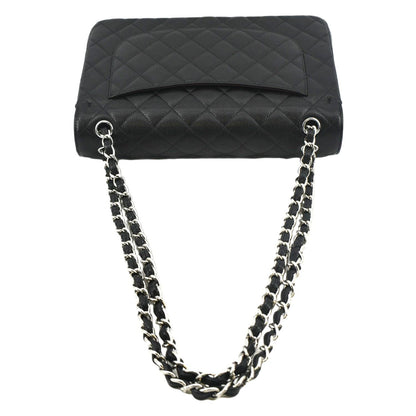 CHANEL Classic Large Double Flap Quilted Leather Shoulder Bag Black