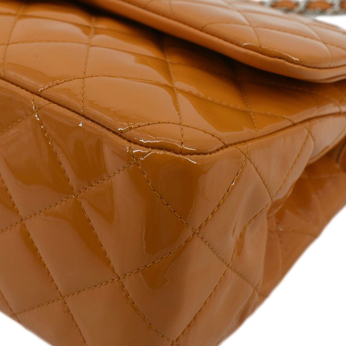 CHANEL Classic Jumbo Double Flap Quilted Leather Shoulder Bag Orange