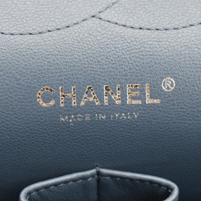 CHANEL Classic Jumbo Double Flap Quilted Caviar Leather Shoulder Bag Blue