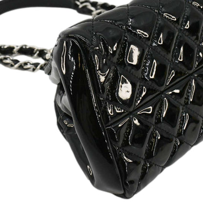 CHANEL Just Mademoiselle Bowling Small Quilted Patent Leather Shoulder Bag Black
