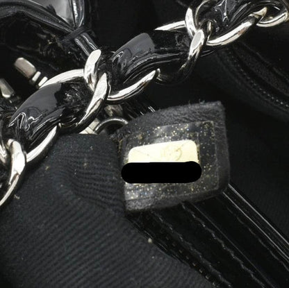 CHANEL Just Mademoiselle Bowling Small Quilted Patent Leather Shoulder Bag Black