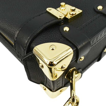 LOUIS VUITTON Side Trunk PM Grained Leather Tote Shoulder Bag Black