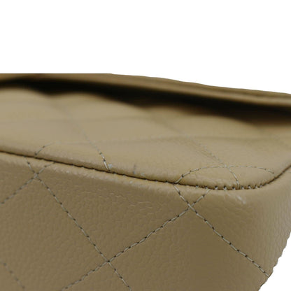 CHANEL Classic Jumbo Double Flap Quilted Caviar Leather Shoulder Bag Beige