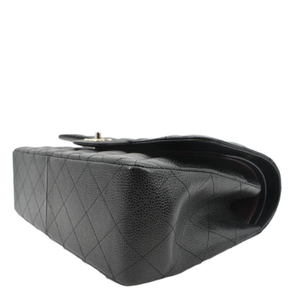 CHANEL Classic Jumbo Double Flap Quilted Caviar Leather Shoulder Bag Black