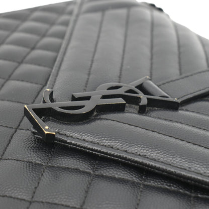 YVES SAINT LAURENT Envelope Mix Matelassé Chain Leather Shoulder Bag Black