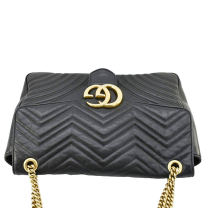 GUCCI GG Marmont Large Matelasse Leather Shoulder Bag Black 498090