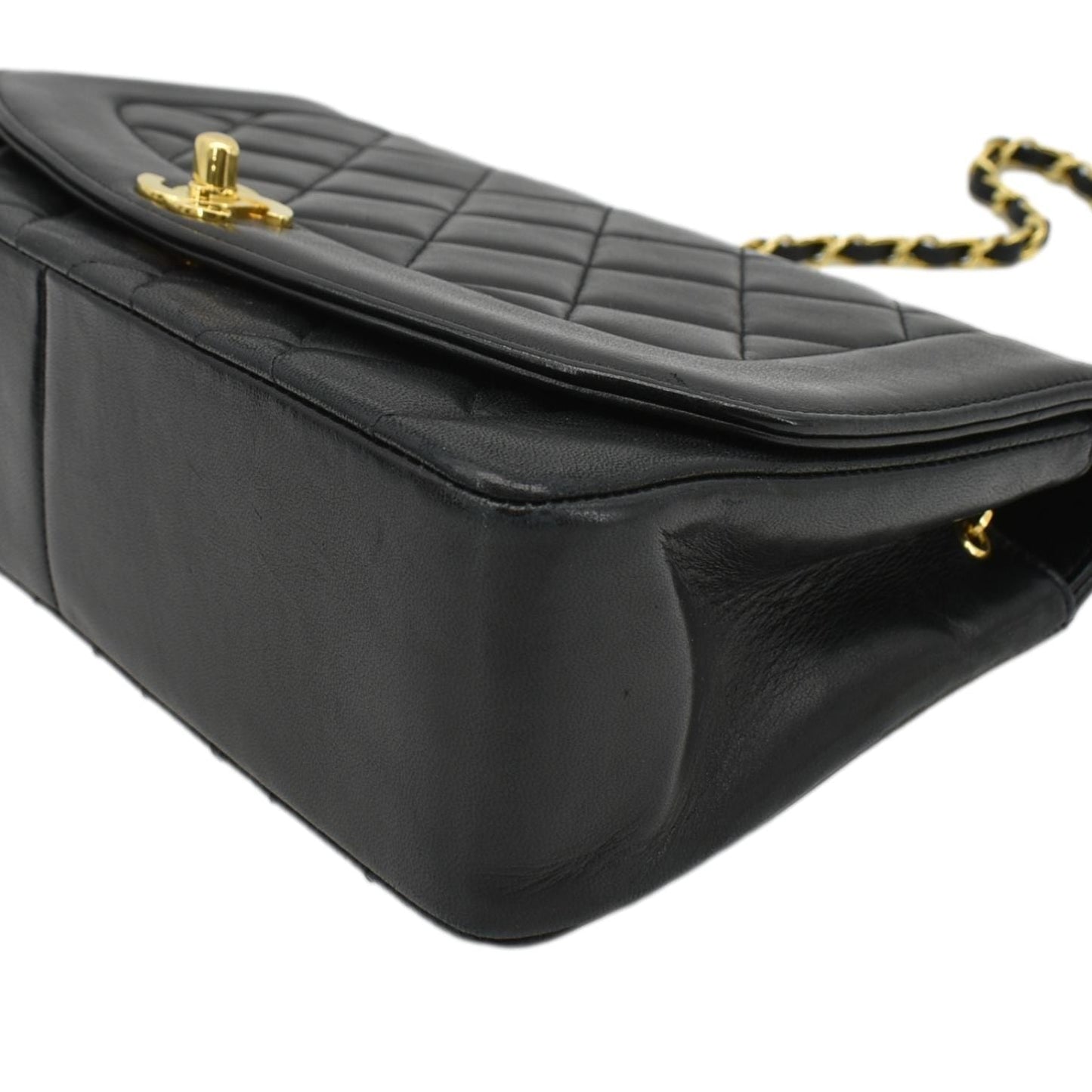 CHANEL Diana Flap Vintage Quilted Leather Shoulder Bag Black