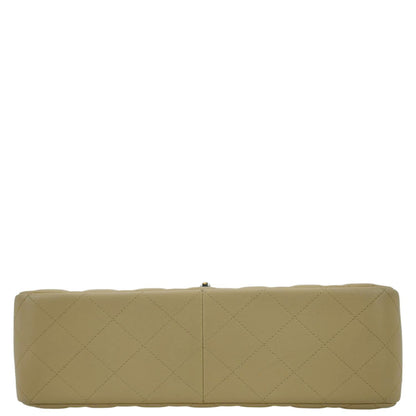 CHANEL Classic Jumbo Double Flap Quilted Leather Shoulder Bag Beige
