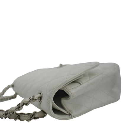 CHANEL Jumbo Double Flap Quilted Caviar Leather Shoulder Bag White