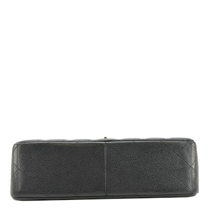 CHANEL Classic Jumbo Double Flap Quilted Caviar Leather Shoulder Bag Black