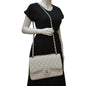CHANEL Jumbo Double Flap Quilted Caviar Leather Shoulder Bag White