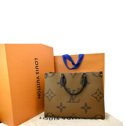 LOUIS VUITTON Onthego MM Giant Monogram Canvas Tote Shoulder Bag Brown