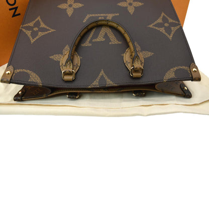 LOUIS VUITTON Onthego MM Giant Monogram Canvas Tote Shoulder Bag Brown