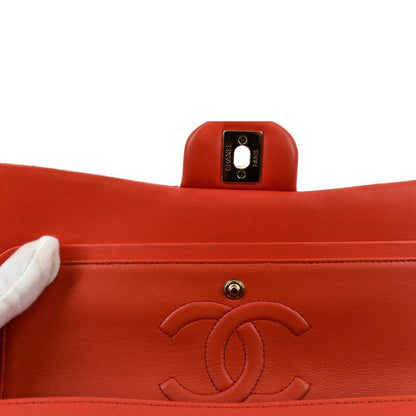 CHANEL Classic Double Flap Medium Leather Shoulder Bag Red