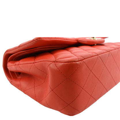 CHANEL Classic Double Flap Medium Leather Shoulder Bag Red