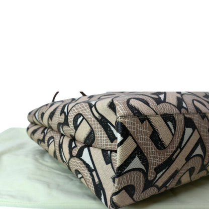 BURBERRY TB Canvas Tote Shoulder Bag Brown