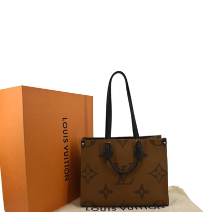 LOUIS VUITTON Onthego MM Giant Monogram Canvas Tote Shoulder Bag Brown