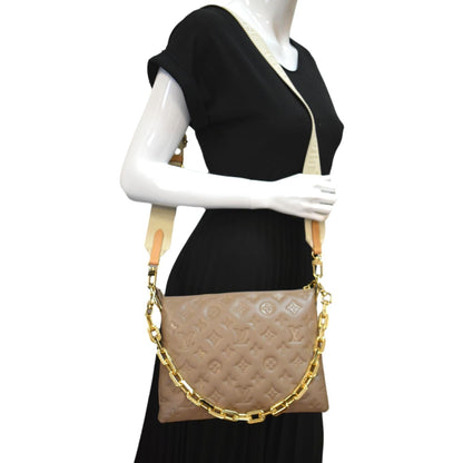 LOUIS VUITTON Coussin PM Monogram Embossed Shoulder Bag Taupe
