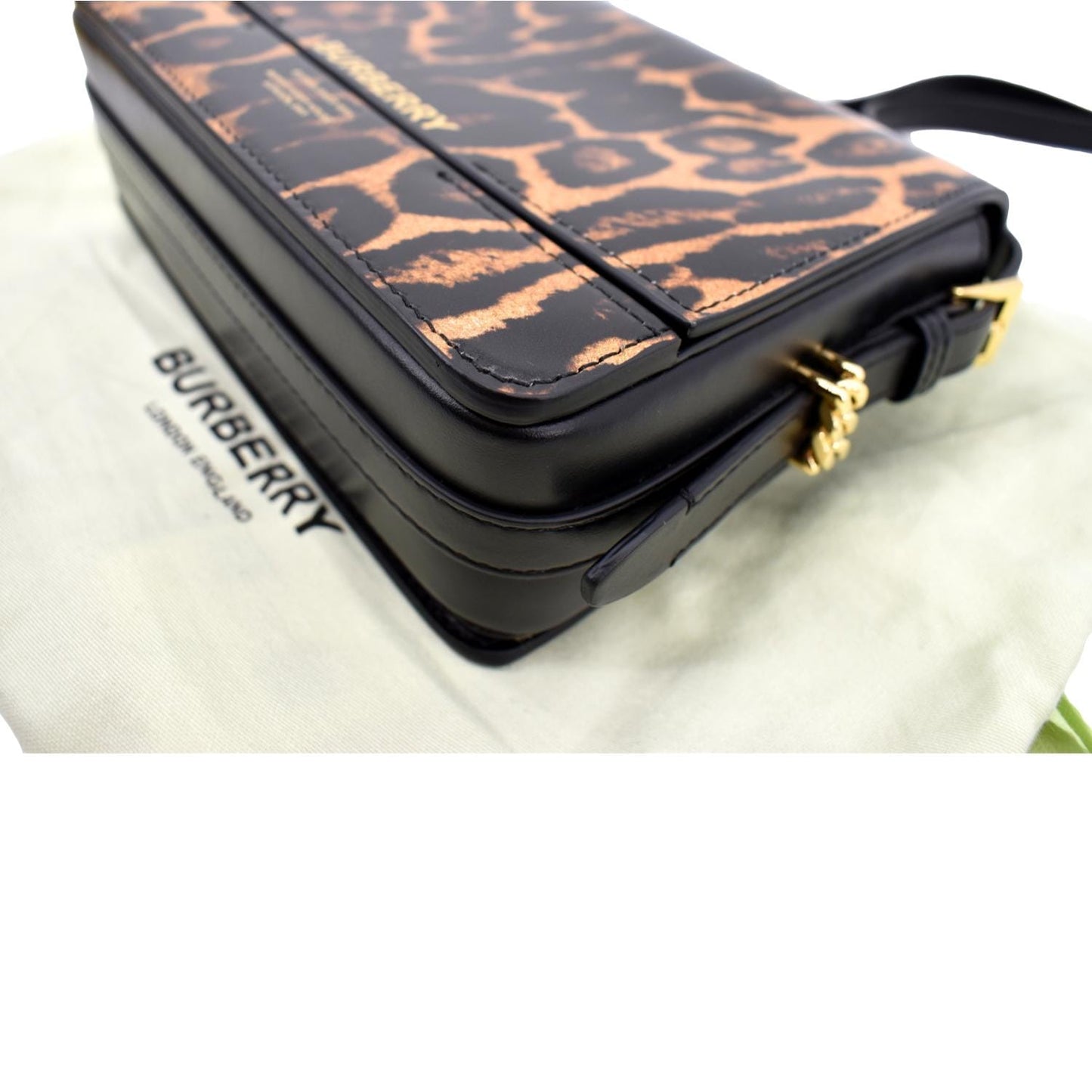 BURBERRY Grace Leopard Print Leather Shoulder Bag Multicolor
