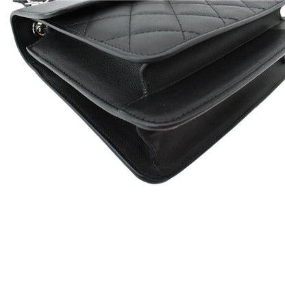 CHANEL Box CC Flap Quilted Leather Shoulder Bag Black