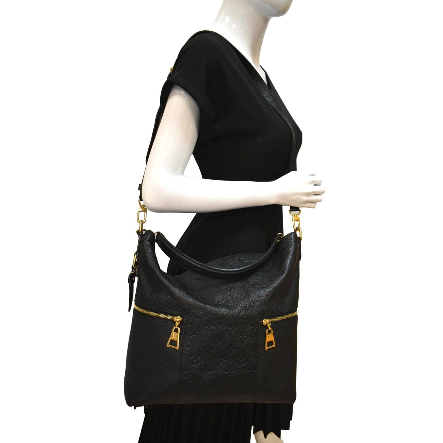 LOUIS VUITTON Melie Empreinte Leather Hobo Shoulder Bag Black