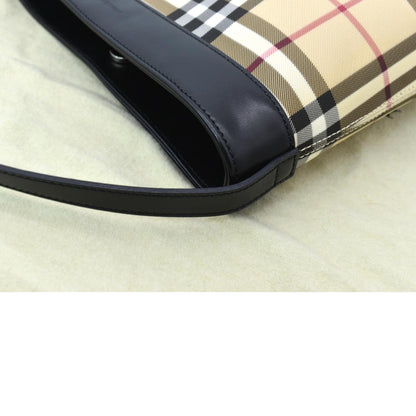 BURBERRY Nova Check Canvas Shoulder Bag Black