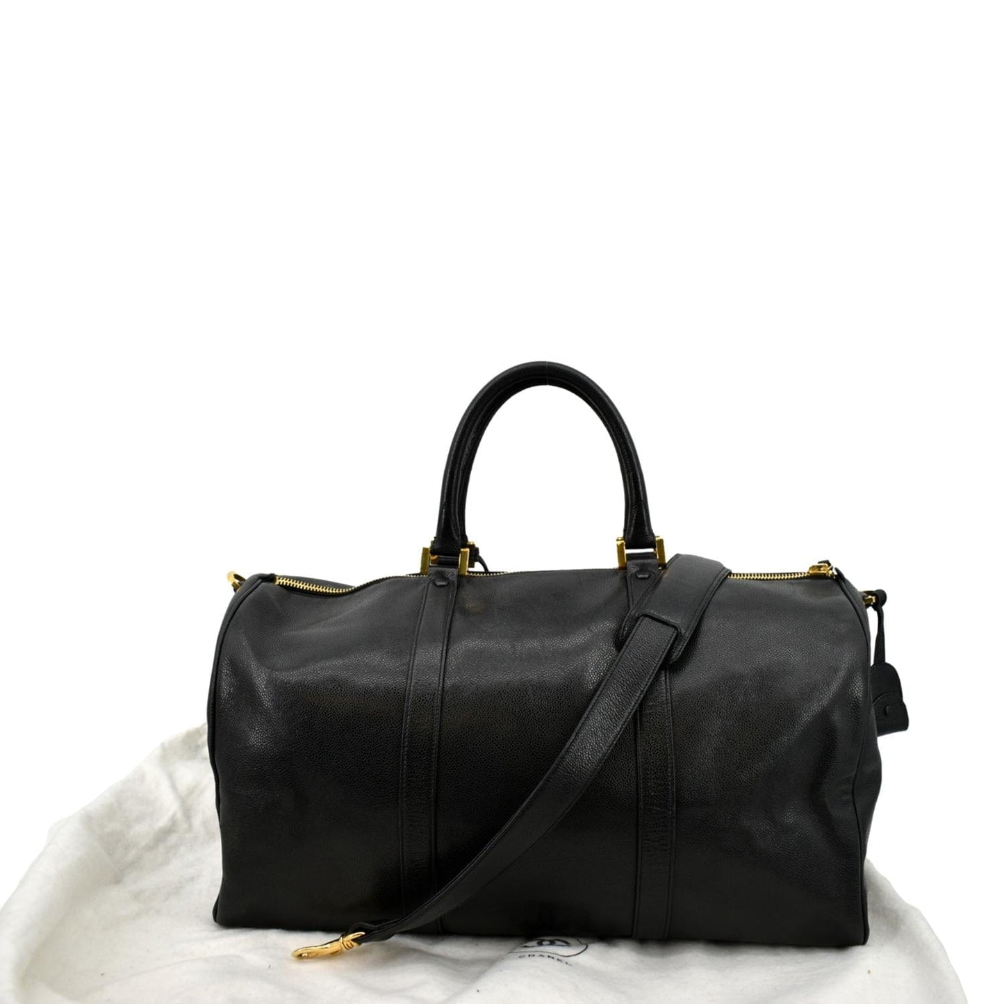 CHANEL Vintage Leather Boston Shoulder Bag Black