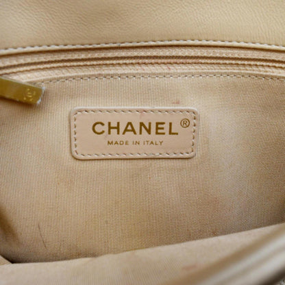 CHANEL CC Charm Flap Lambskin Leather Shoulder Bag Beige