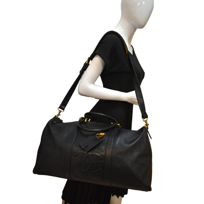 CHANEL Vintage Leather Boston Shoulder Bag Black
