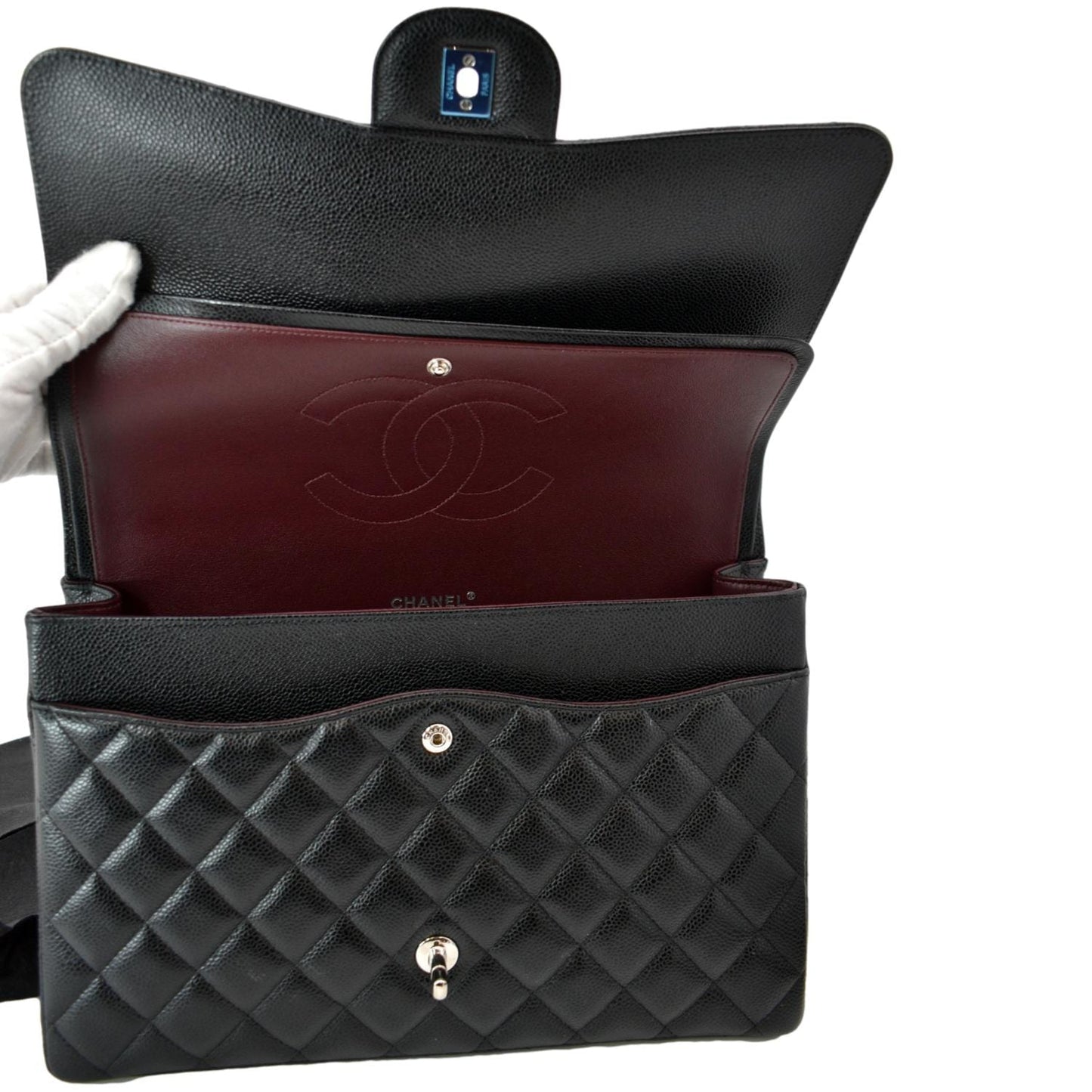 CHANEL Maxi Classic Flap Caviar Leather Shoulder Bag Black