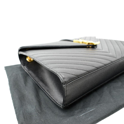 YVES SAINT LAURENT Large Envelope Mix Matelasse Grain De Poudre Chain Shoulder Bag Black