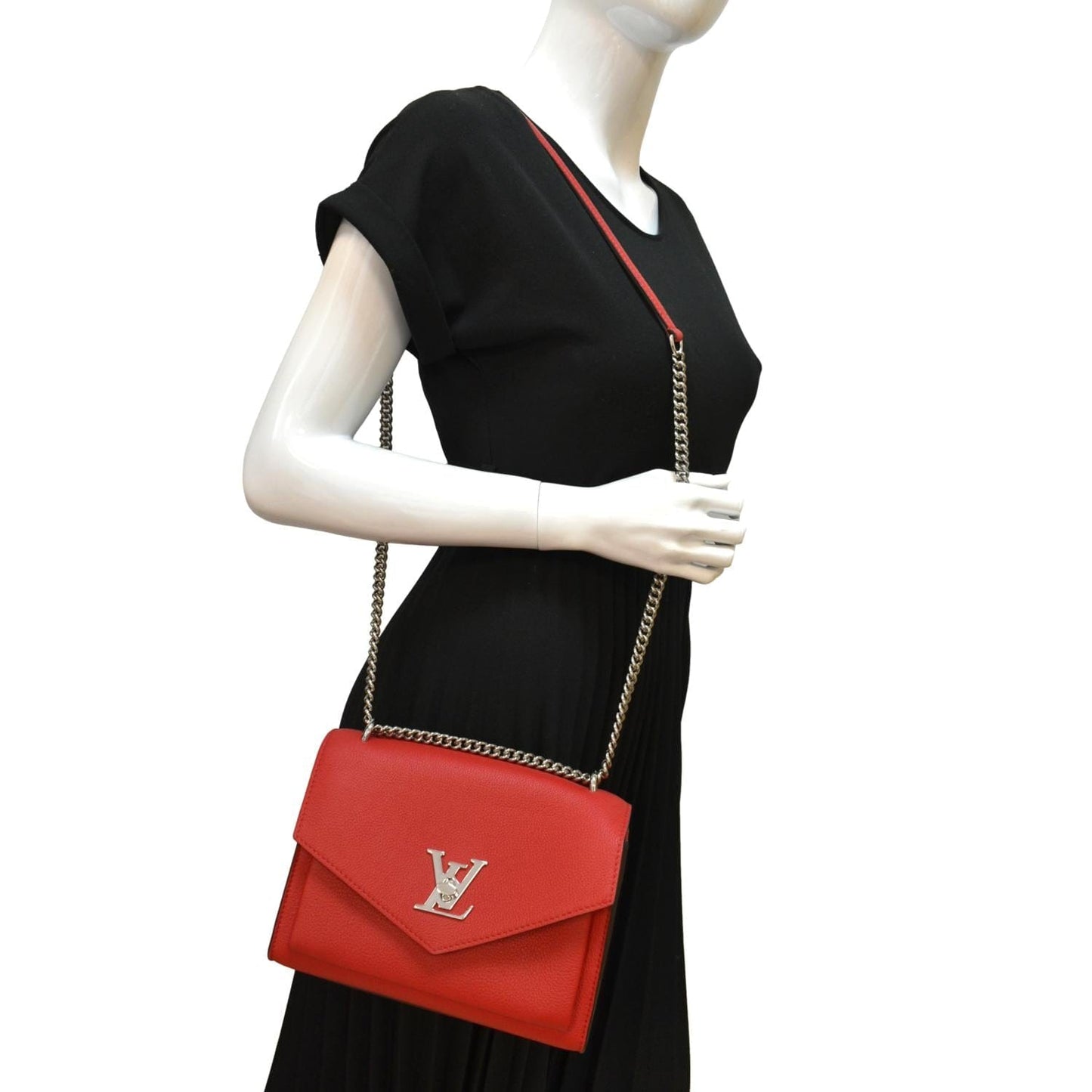 LOUIS VUITTON My Lockme Chain Leather Shoulder Bag Red