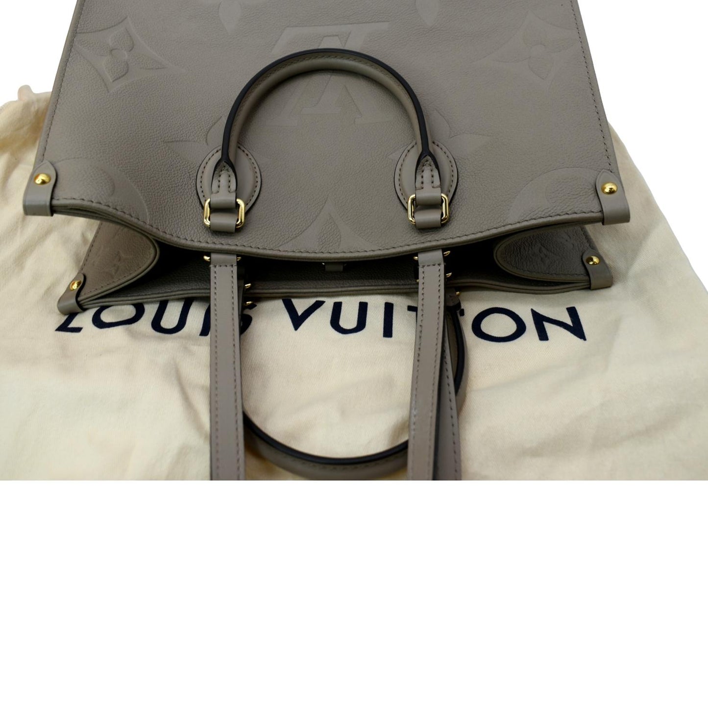 LOUIS VUITTON Onthego MM Monogram Empreinte Shoulder Bag Tourterelle