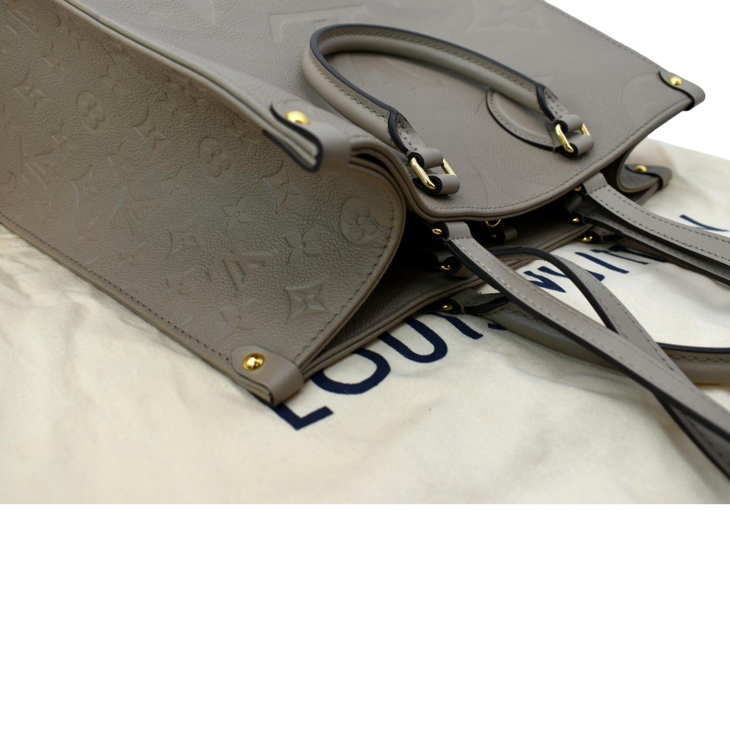 LOUIS VUITTON Onthego MM Monogram Empreinte Shoulder Bag Tourterelle