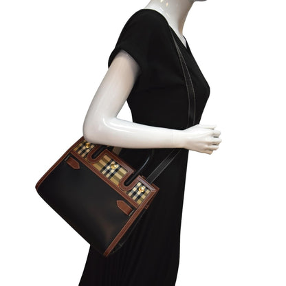 BURBERRY Mini Title Vintage Canvas Leather Two Handle Shoulder Bag Black