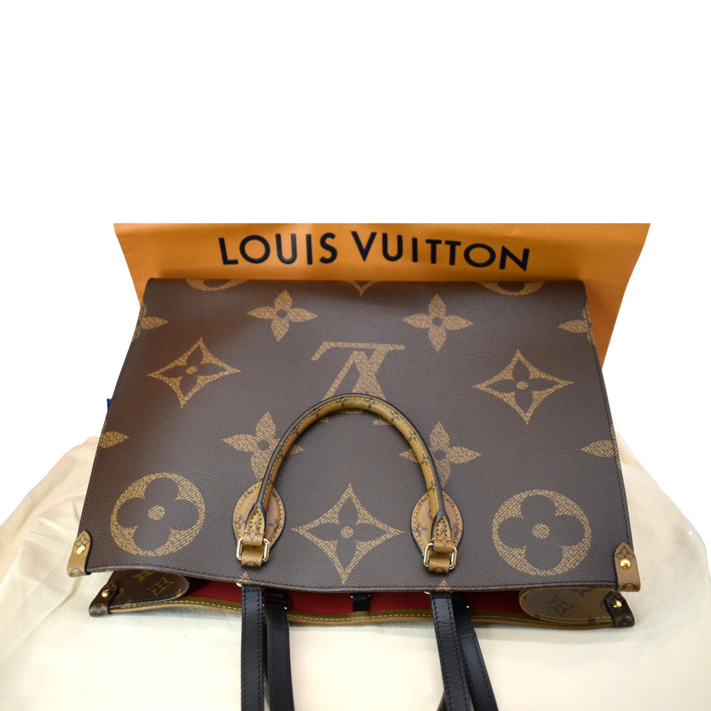 LOUIS VUITTON Onthego GM Giant Monogram Canvas Tote Shoulder Bag Brown