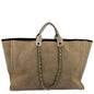 CHANEL Extra Large Deauville Canvas Tote Shoulder Bag Beige