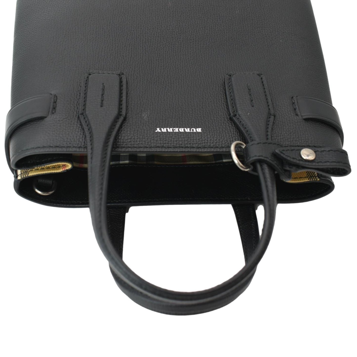 BURBERRY Banner Derby Medium Leather Tote Shoulder Bag Black